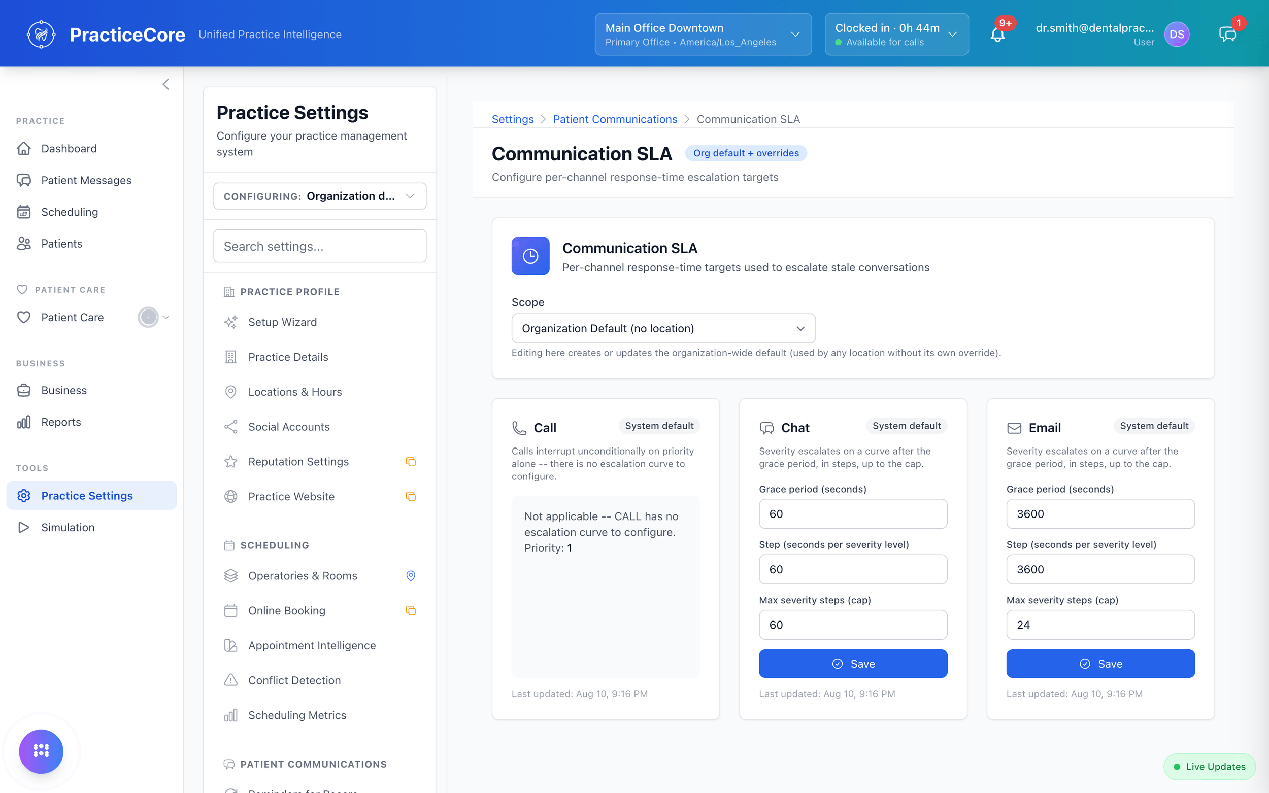 Communication SLA: response-time escalation targets per channel for calls, chat, and email