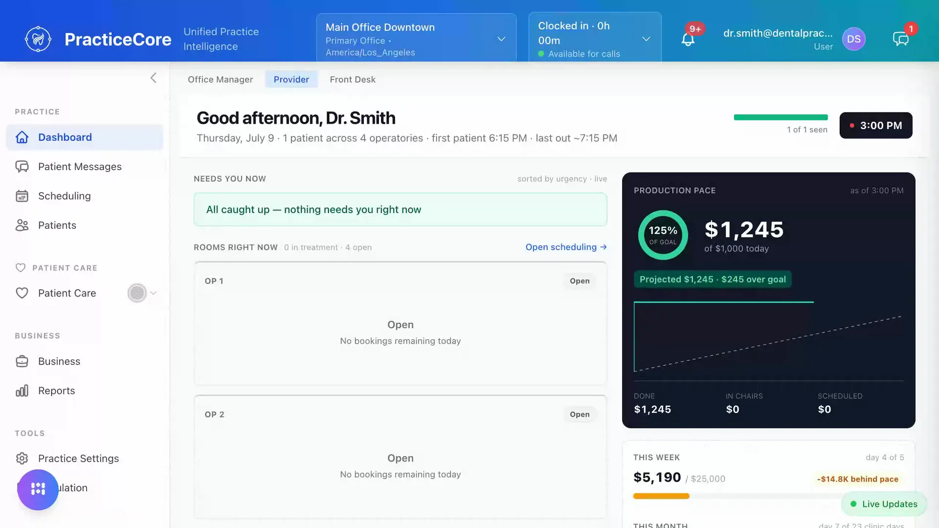 Provider dashboard